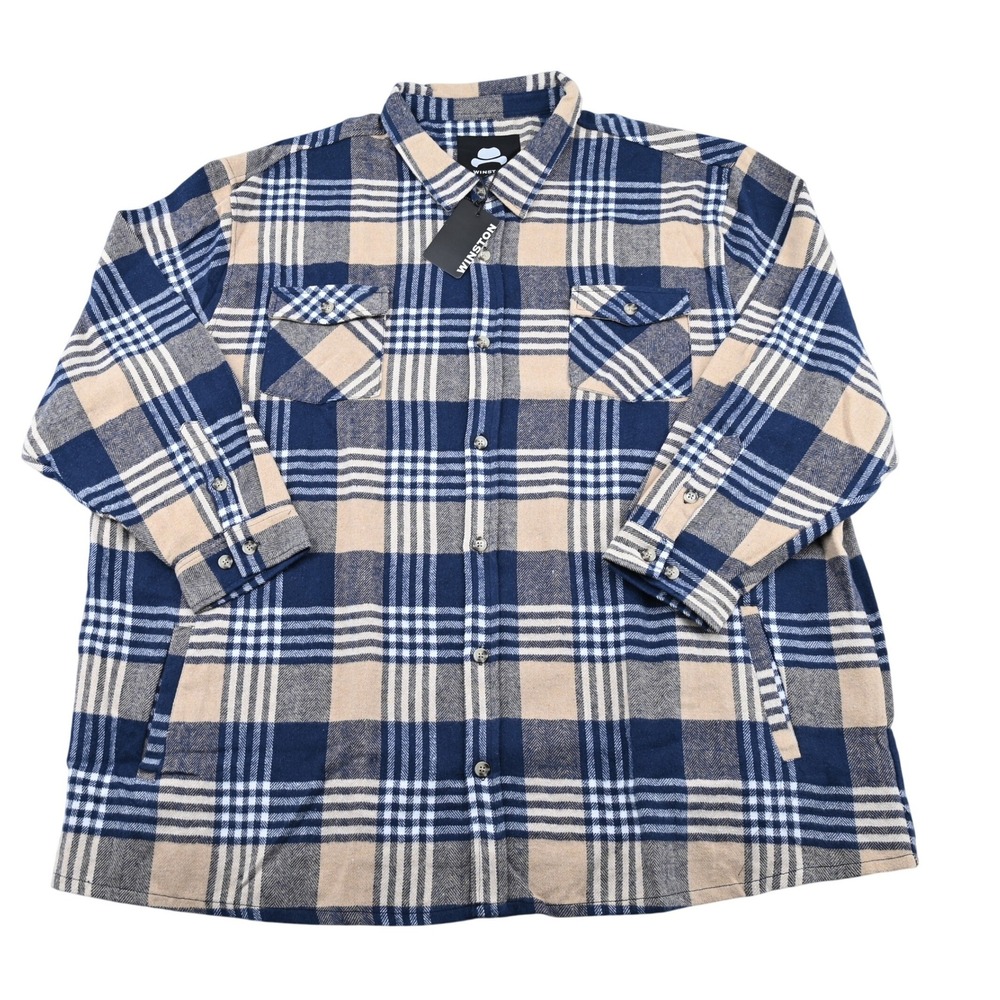 NWT Winston Box Plaid Flannel Shacket Jacket 5XLT Cabincore Men's Blue Big Tall